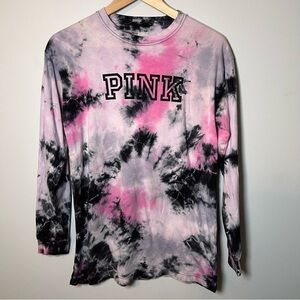 PINK by Victoria’s Secret Tie Dye Shirt Women’s XS Pink Black Long Sleeve
